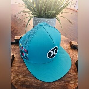 Hurley Teal SnapBack with Tropical Pattern